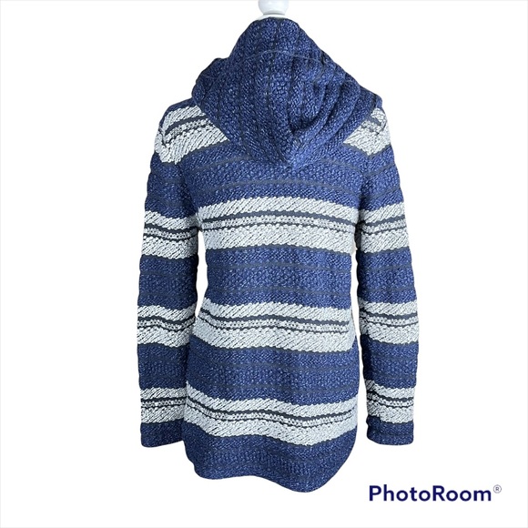 CHAPS Indigo Textured Knit Toggle Button Hooded Jacket in Small Petite - Picture 5 of 15